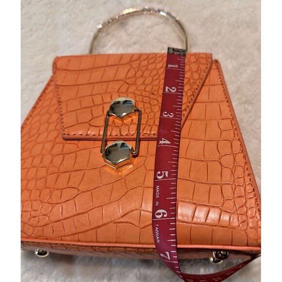 Badgley Mischka Orange Frame Bag Purse Gold Hardware Croc Vegan Leather NWT - Picture 11 of 12